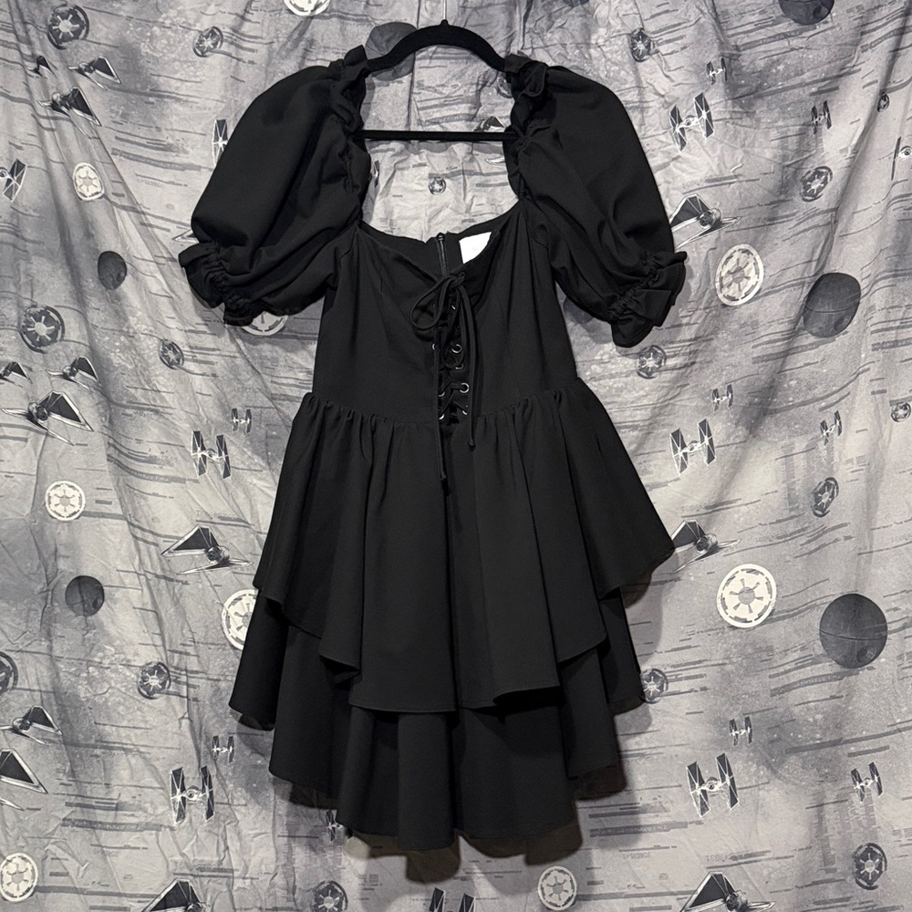 SELKIE CAVIAR LACE UP PARTY DRESS SZ M EUC